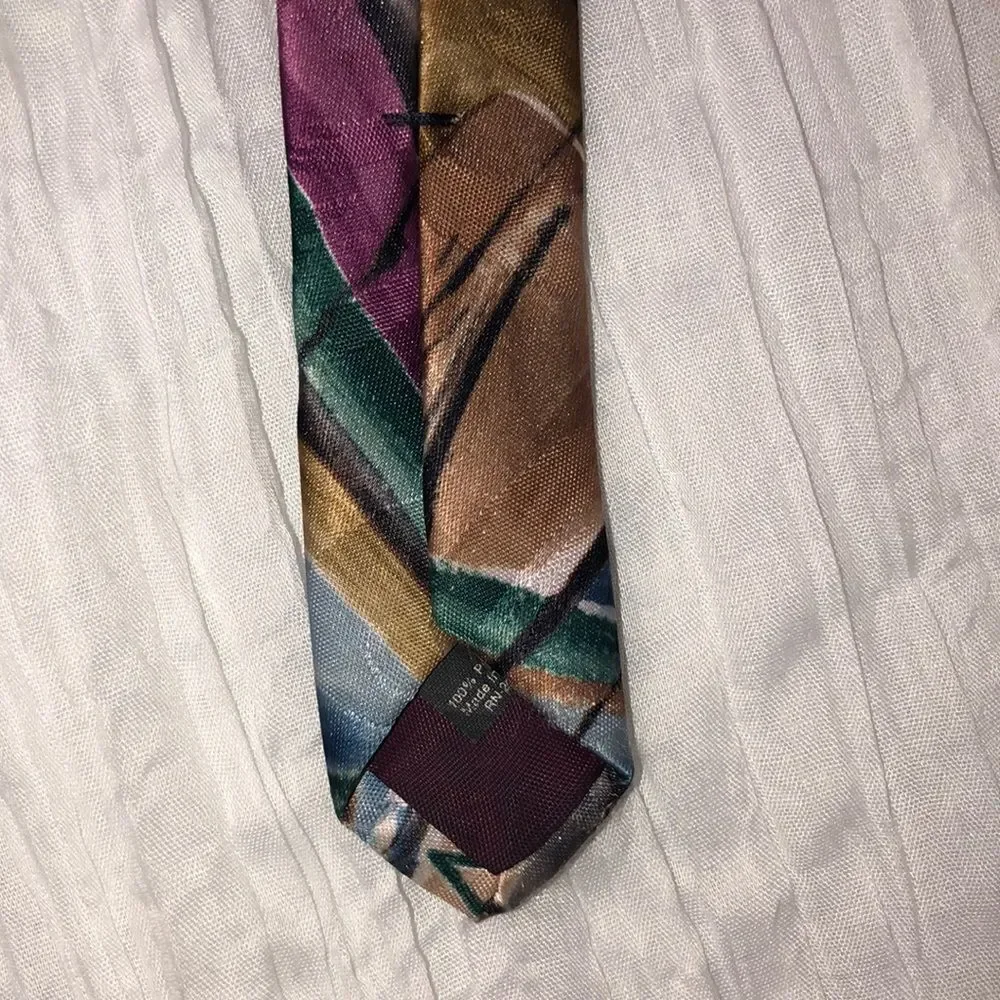 Adolfo Pink Blue Light Brown Black Artsy Polyester Designer Tie